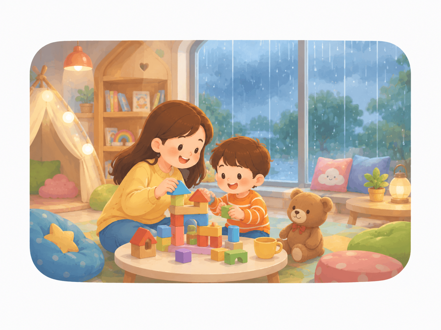 Indoor & rainy day illustration