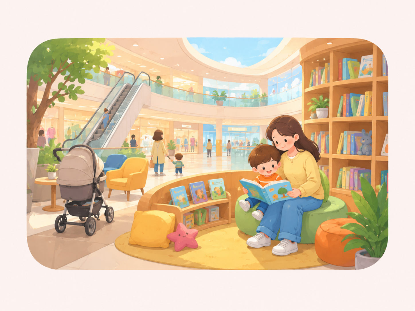 Malls and libraries illustration