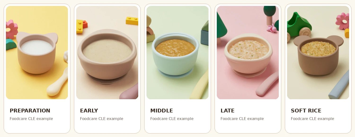 Foodcare CLE stage progression examples for Korean baby food