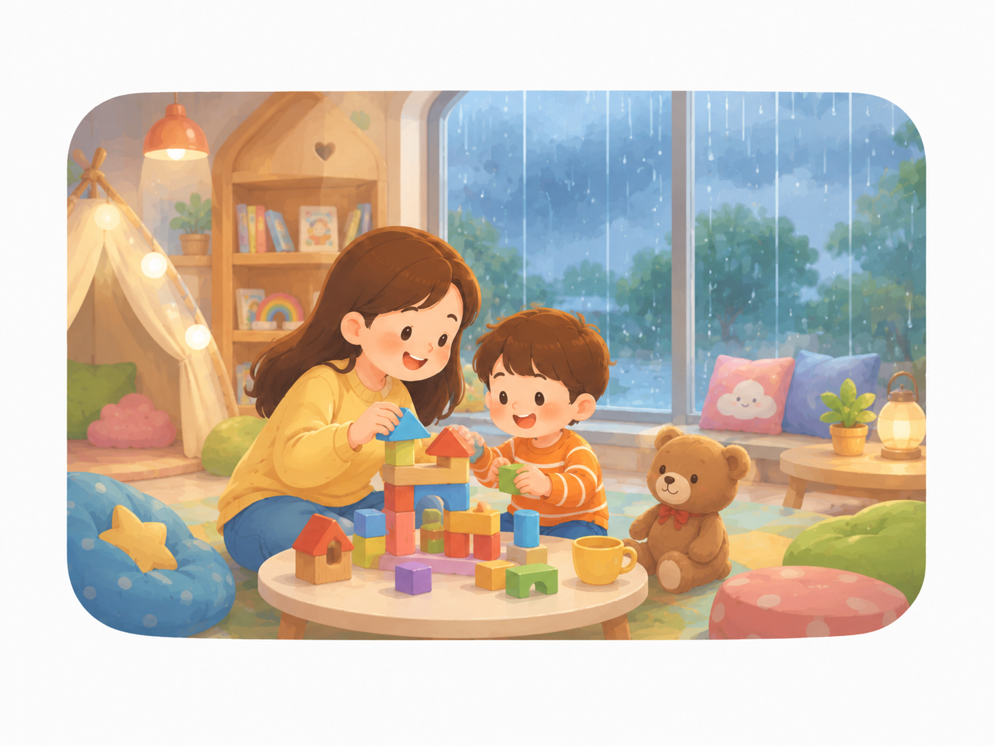 Indoor & rainy day illustration